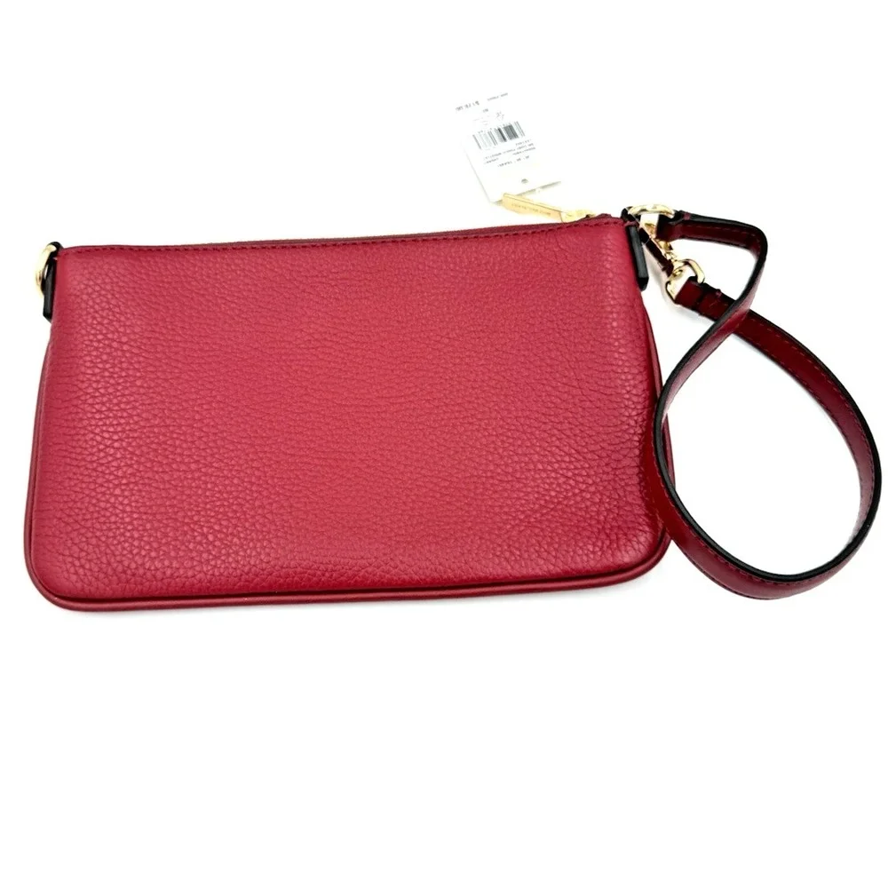 Michael Kors Jet Set Small Convertible Wristlet Pebbled Leather Cherry Red NWT‎